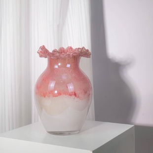 饰品摆件 中古风拼色花瓣口玻璃花瓶客餐厅电视柜玄关插花水培软装