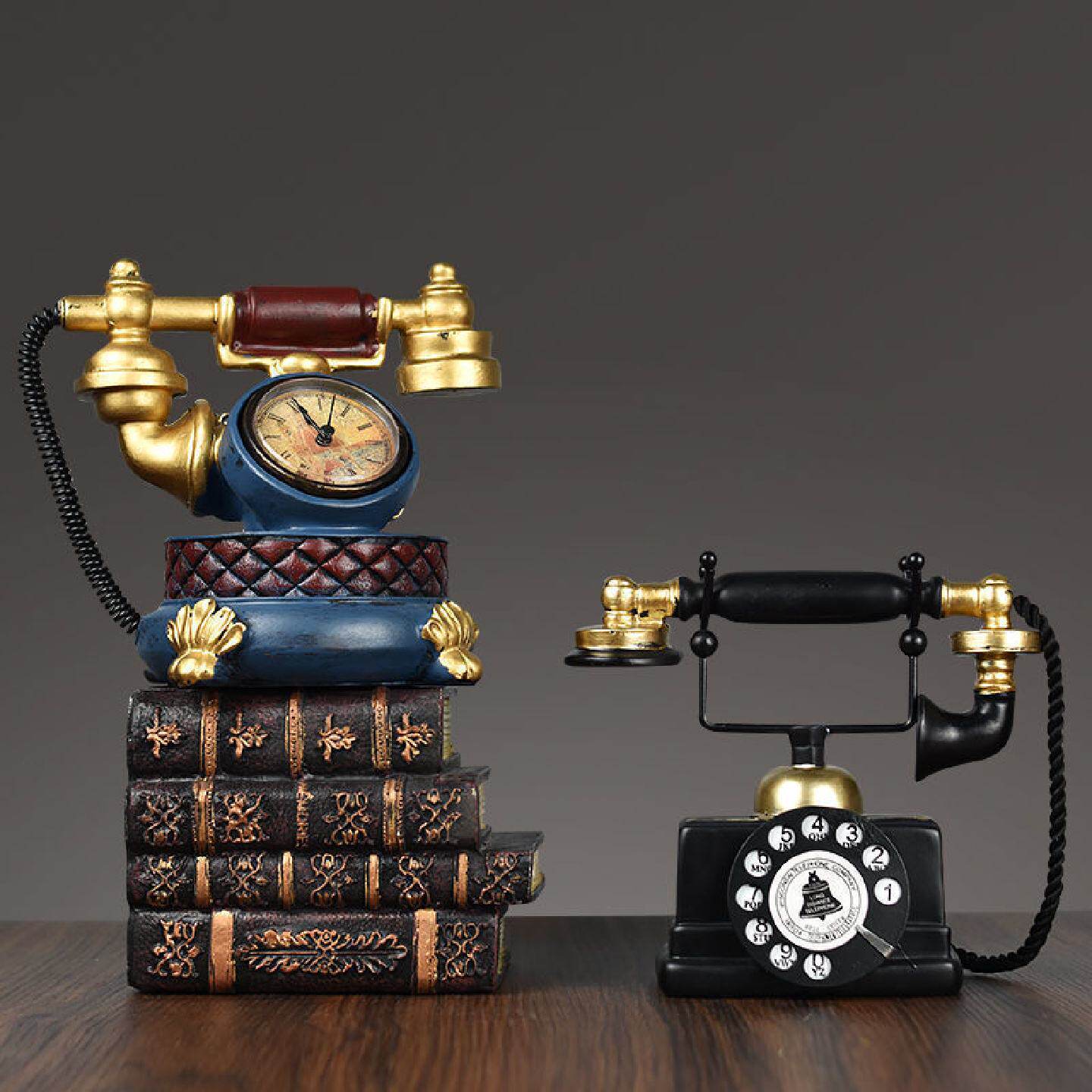 复古美式工业风电话机树脂模型摆件客厅仿真工艺品酒柜装饰品创意