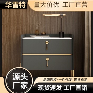 北欧实木轻奢床头柜简约现代家用卧室岩板床边柜软包皮质储物柜子