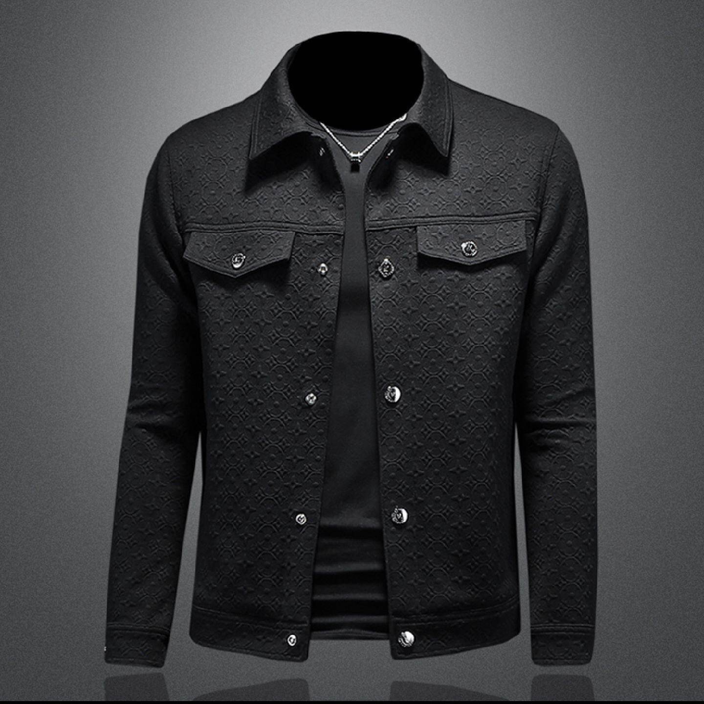 2026欧洲站暗花翻领夹克男装春秋季新款休闲韩版修身潮流青年外套