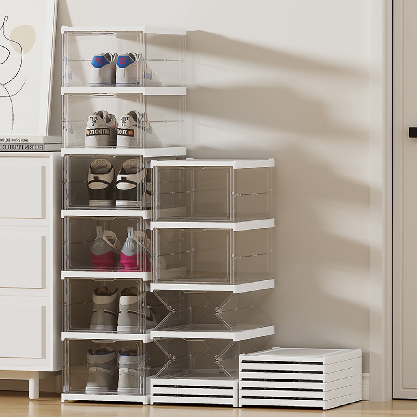 家用透明鞋柜防尘多层AJ鞋子收纳盒创意塑料鞋盒批发侧开折叠鞋盒