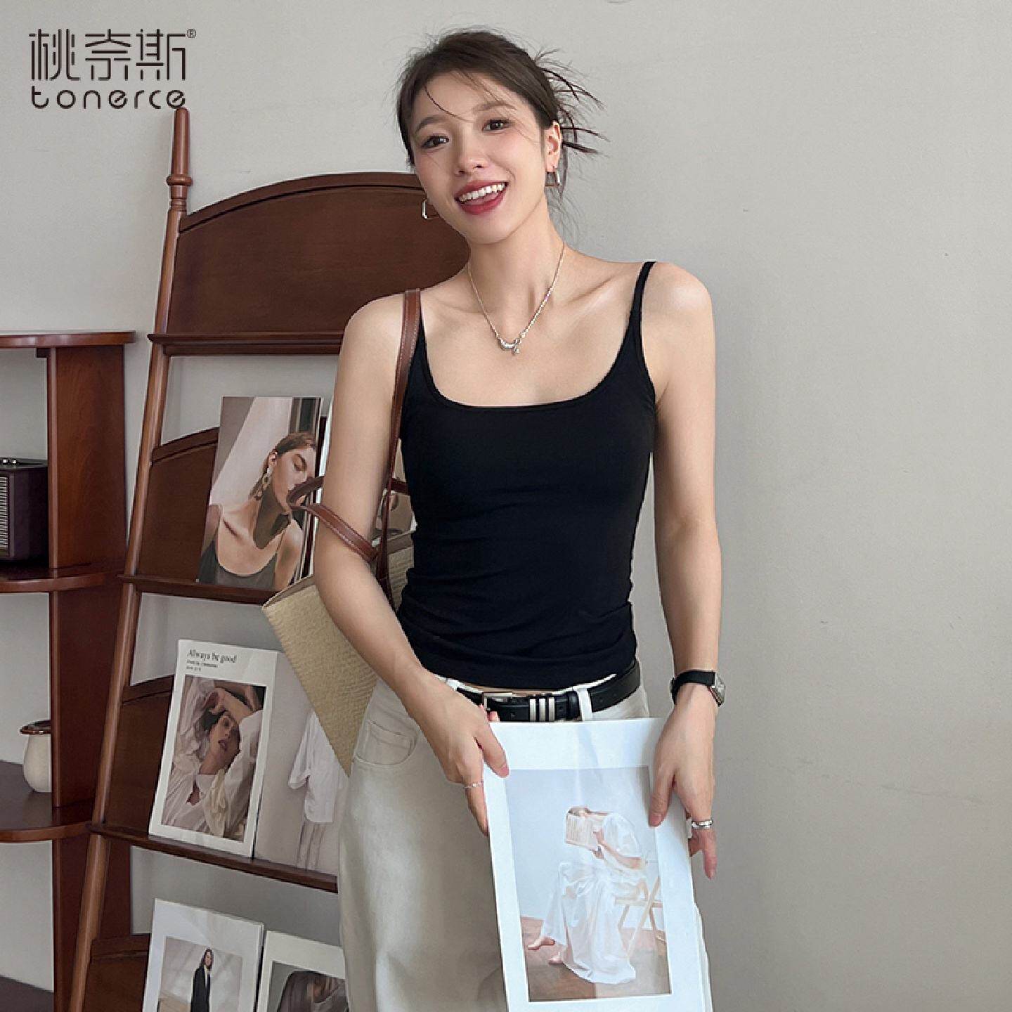 黑色吊带背心女夏外穿2026新款美背文胸一体式内搭带胸垫无袖上衣