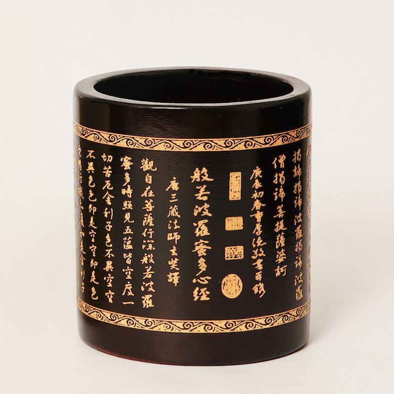 大号圆形笔筒大容量竹雕创意时尚摆件复古中国风笔架书法雕刻笔筒