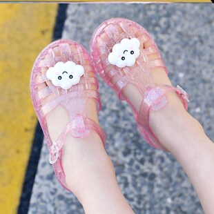 儿童包头果冻鞋女童凉鞋女款2025新款女孩宝宝塑料罗马水晶鞋女宝