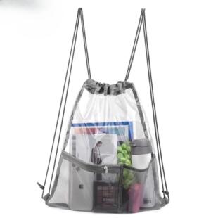 【桃心旅行】防水收纳袋透明pvc洗漱化妆束口拉绳沙滩运动双肩包