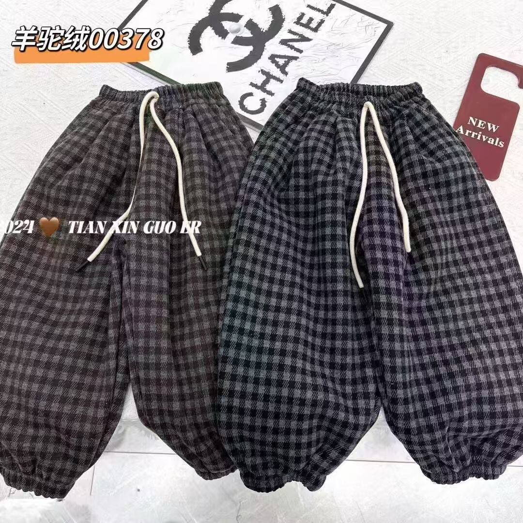2025男女童加绒裤子儿童秋冬时髦洋气格子宽松冬天保暖潮流卫裤