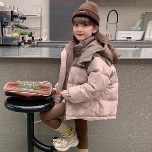 女童冬装棉袄外套2024新款儿童女孩冬季棉衣加厚连帽拼色羽绒棉服