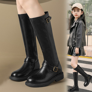 女童高筒靴2025秋冬加绒女孩长筒靴中大童二棉百搭长靴防滑女童靴