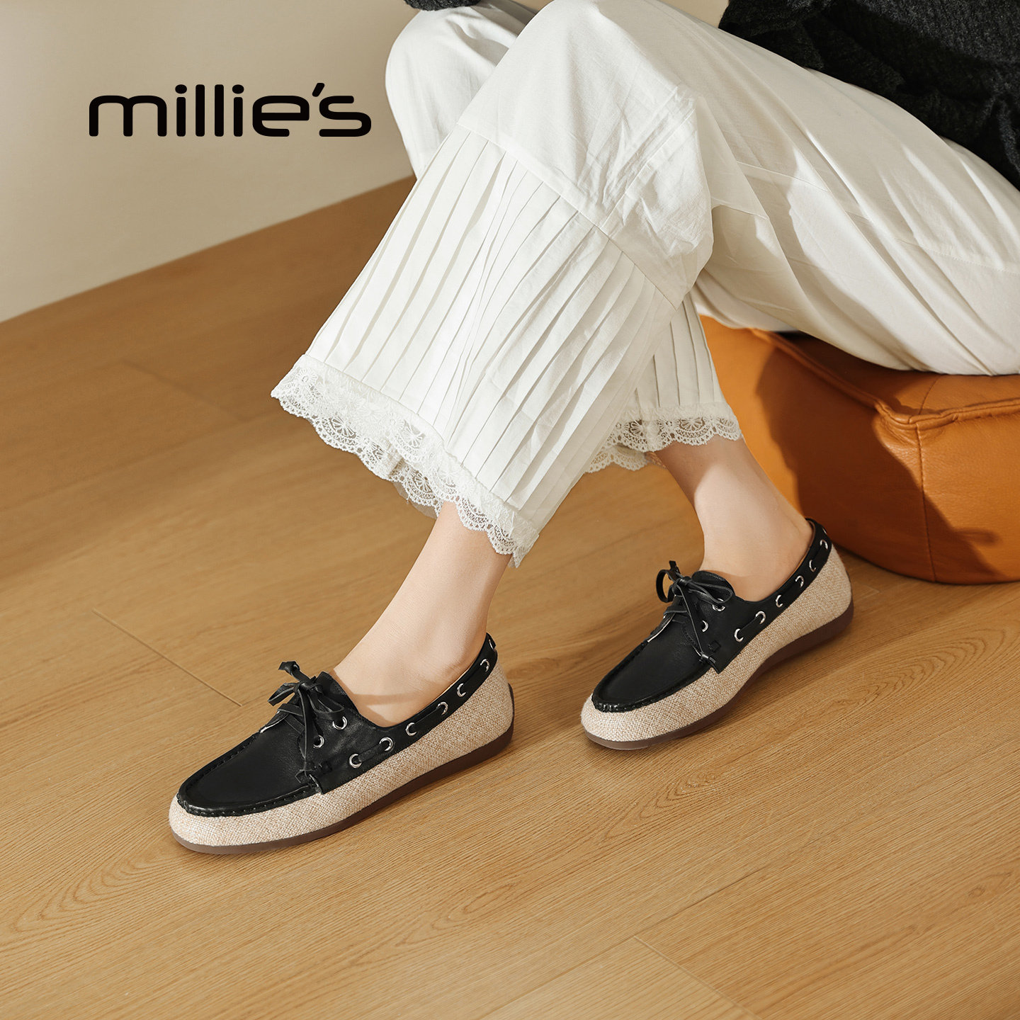 MILLIE'S/妙丽英伦风厚底乐福鞋女款黑色系带牛津鞋2026春季新款,女鞋,牛津鞋/布洛克鞋/德比鞋,淘宝优惠券,粉丝福利购,淘宝优惠卷