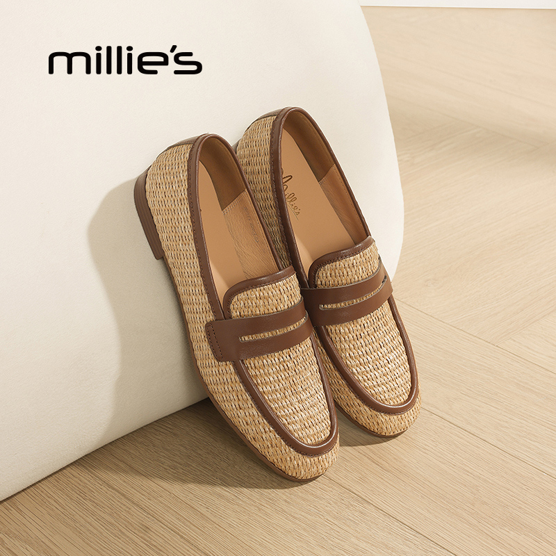 millies妙丽女鞋2025新款夏季乐福鞋一脚蹬懒人鞋豆豆鞋时尚休闲