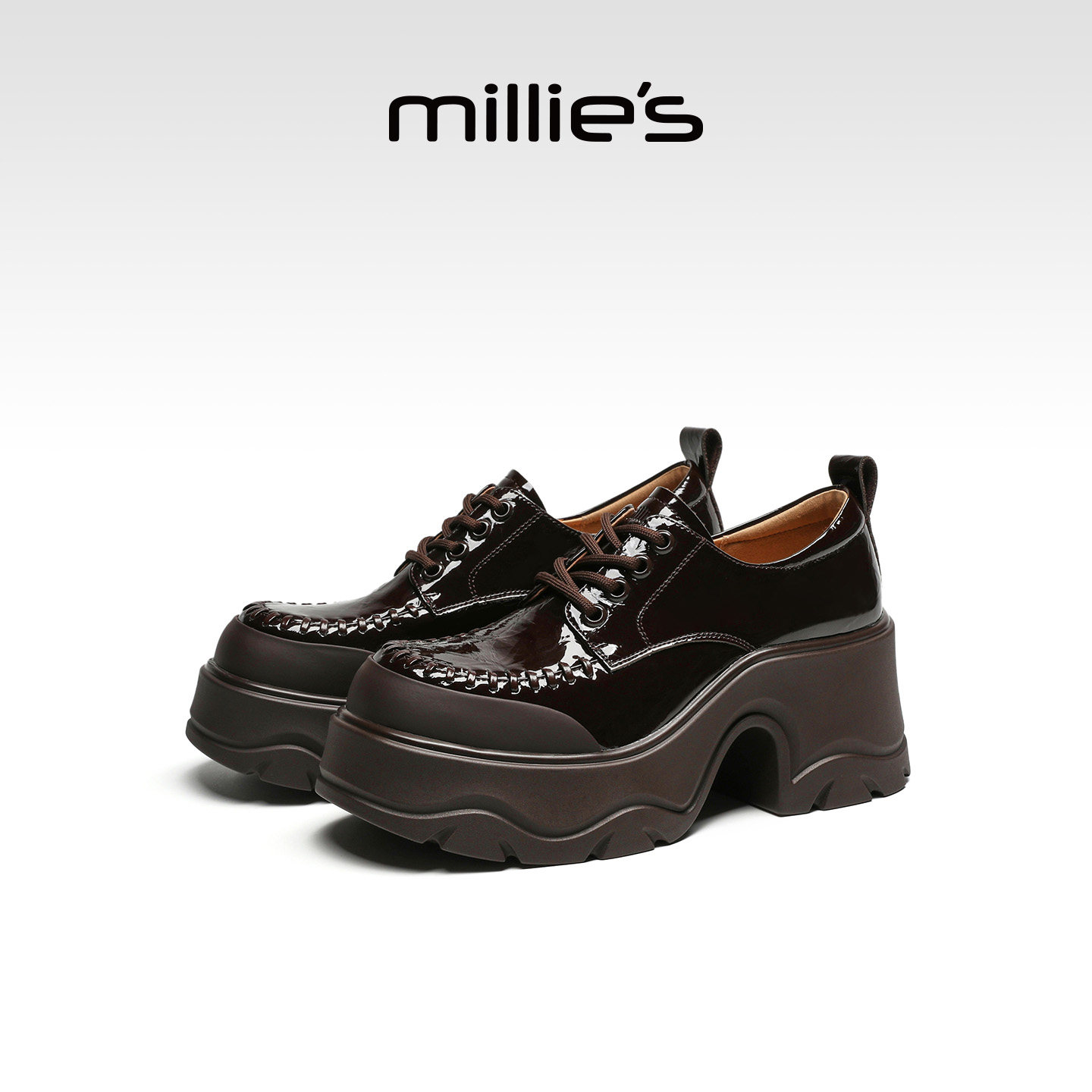 MILLIE'S/妙丽厚底乐福鞋女英伦风漆皮深口单鞋增高小个子厚底鞋,女鞋,深口单鞋,淘宝优惠券,粉丝福利购,淘宝优惠卷