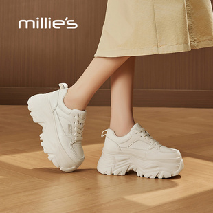 MILLIE'S妙丽8cm厚底小白鞋女2025新款春季小个子增高老爹鞋轻便