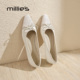 新款 妙丽法式 女款 MILLIE 春季 通勤风浅口单鞋 蝴蝶结粗跟真皮鞋