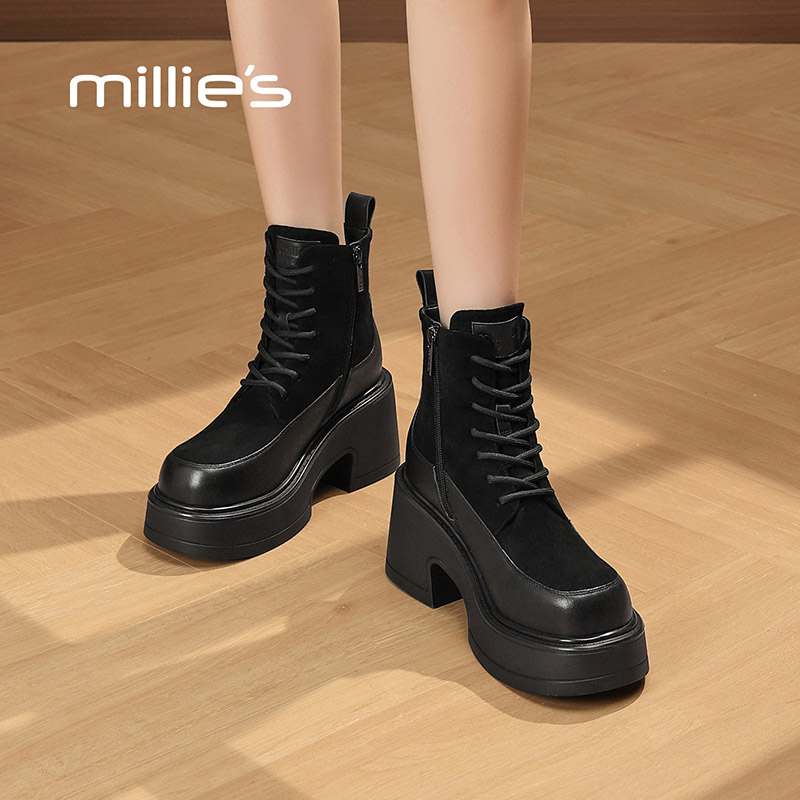 millies妙丽厚底高帮加绒棉鞋
