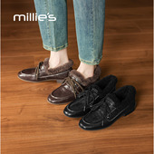 棉鞋 millies妙丽女士加绒小皮鞋 乐福鞋 保暖毛毛鞋 2025年冬季 新款