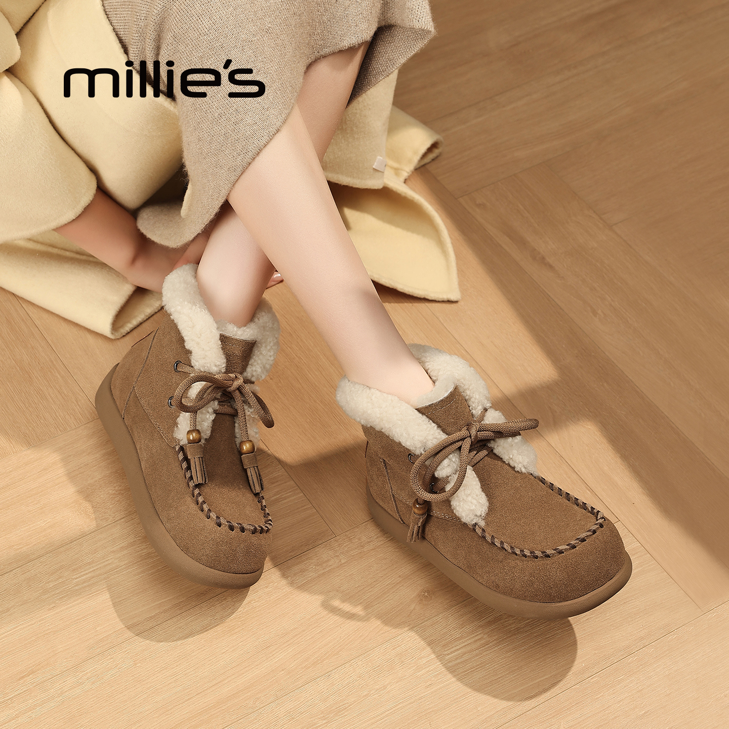 millies妙丽冬款真皮复古勃肯靴