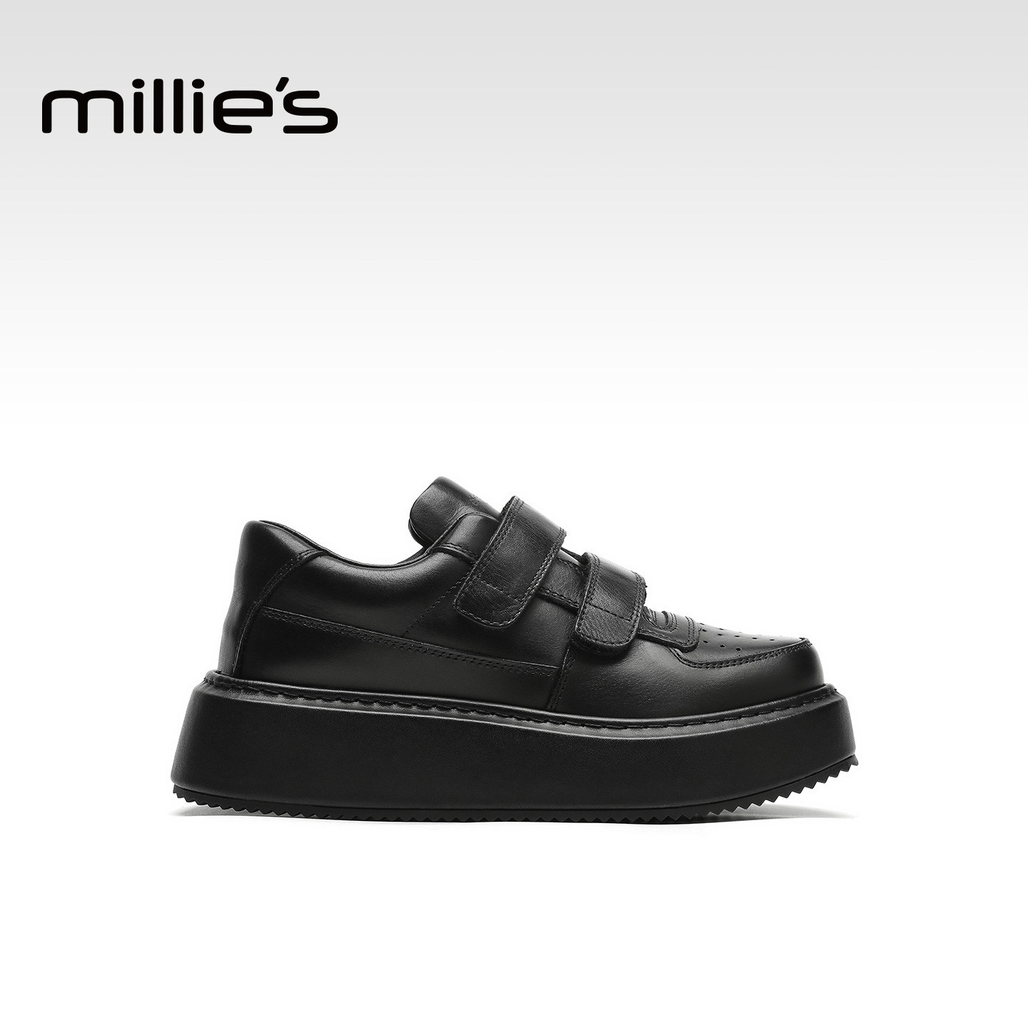 millies妙丽小黑鞋女厚底增高休闲板鞋女款2026春季新款圆头单鞋