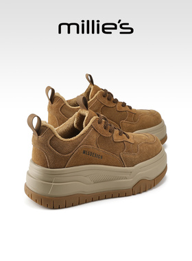 millies妙丽厚底时尚休闲鞋女款2025冬季加棉新款增高棉鞋小个子