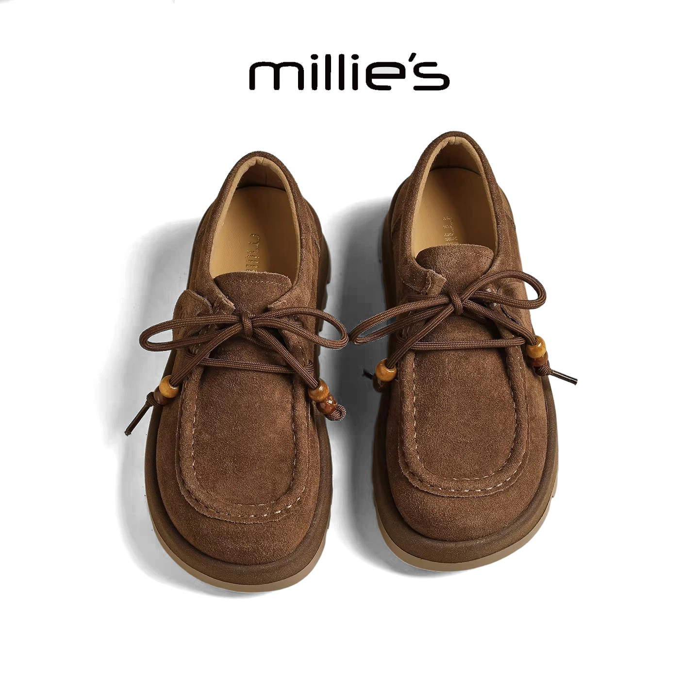 MILLIE'S/妙丽真皮厚底牛反绒勃肯鞋女款时尚休闲鞋2026春季新款