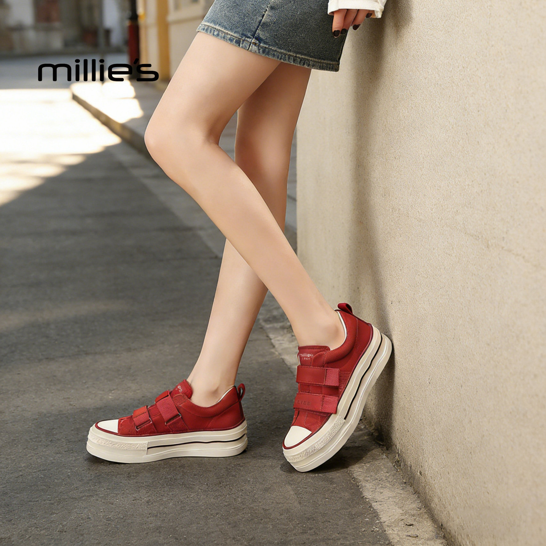 MILLIE'S/妙丽爆款红色厚底板鞋时尚休闲鞋真皮百搭深口单鞋女鞋,女鞋,深口单鞋,淘宝优惠券,粉丝福利购,淘宝优惠卷