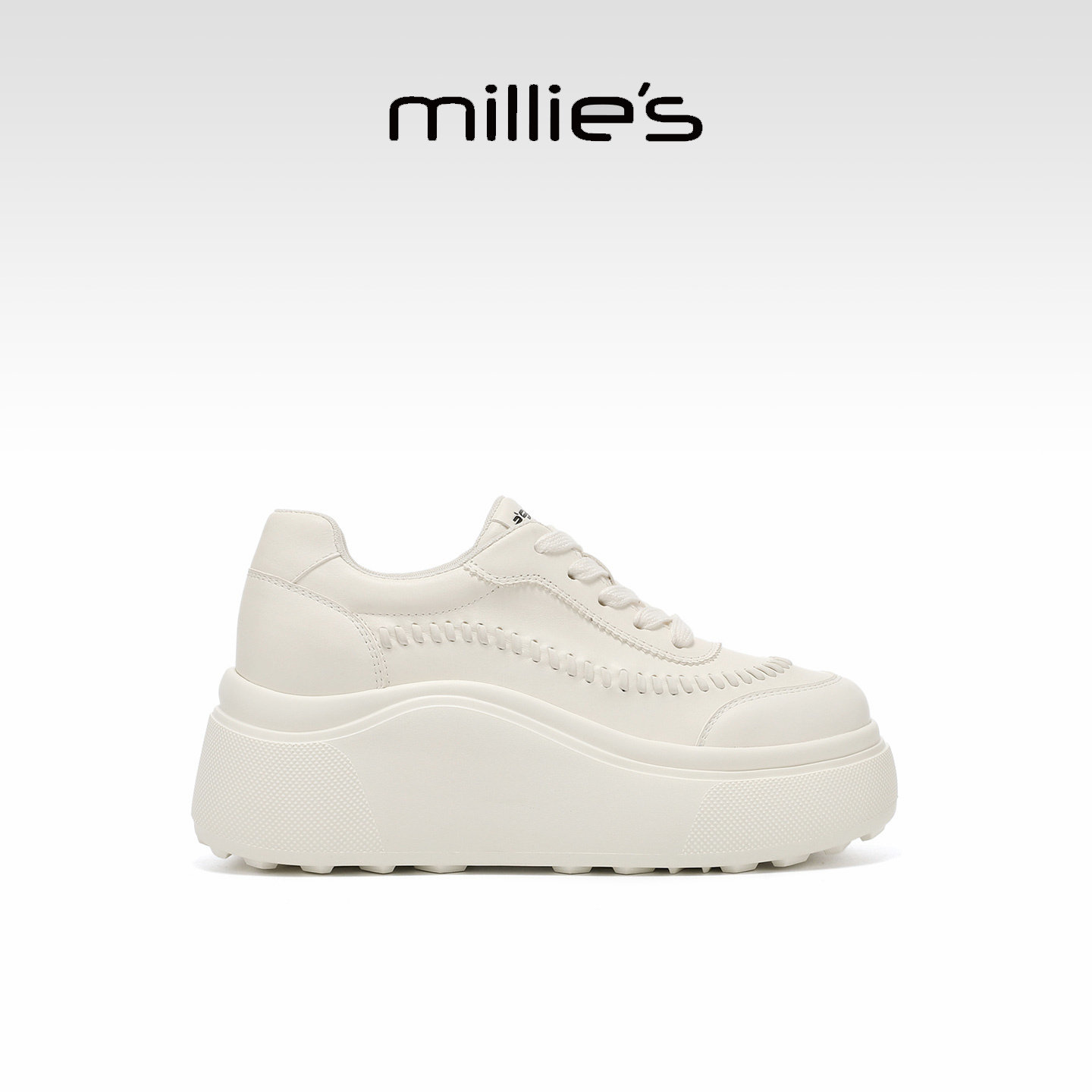 MILLIE'S/妙丽厚底小白鞋女款春季百搭增高真皮休闲板鞋2026新款