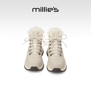 millies妙丽高帮系带雪地靴女冬季大棉靴时尚休闲靴加绒加厚棉靴