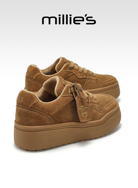 millies妙丽女鞋2025年冬季新款厚底加绒休闲鞋百搭运动鞋女板鞋