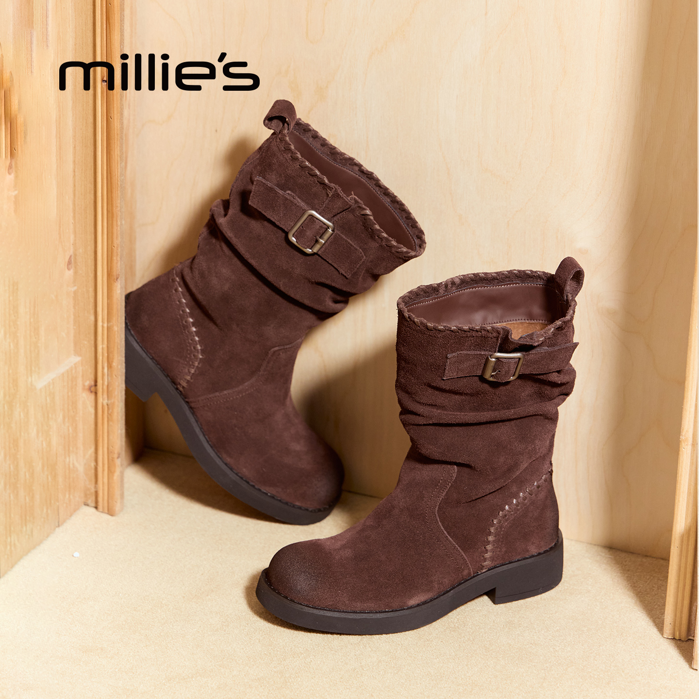 millies丽川系列复古堆堆靴