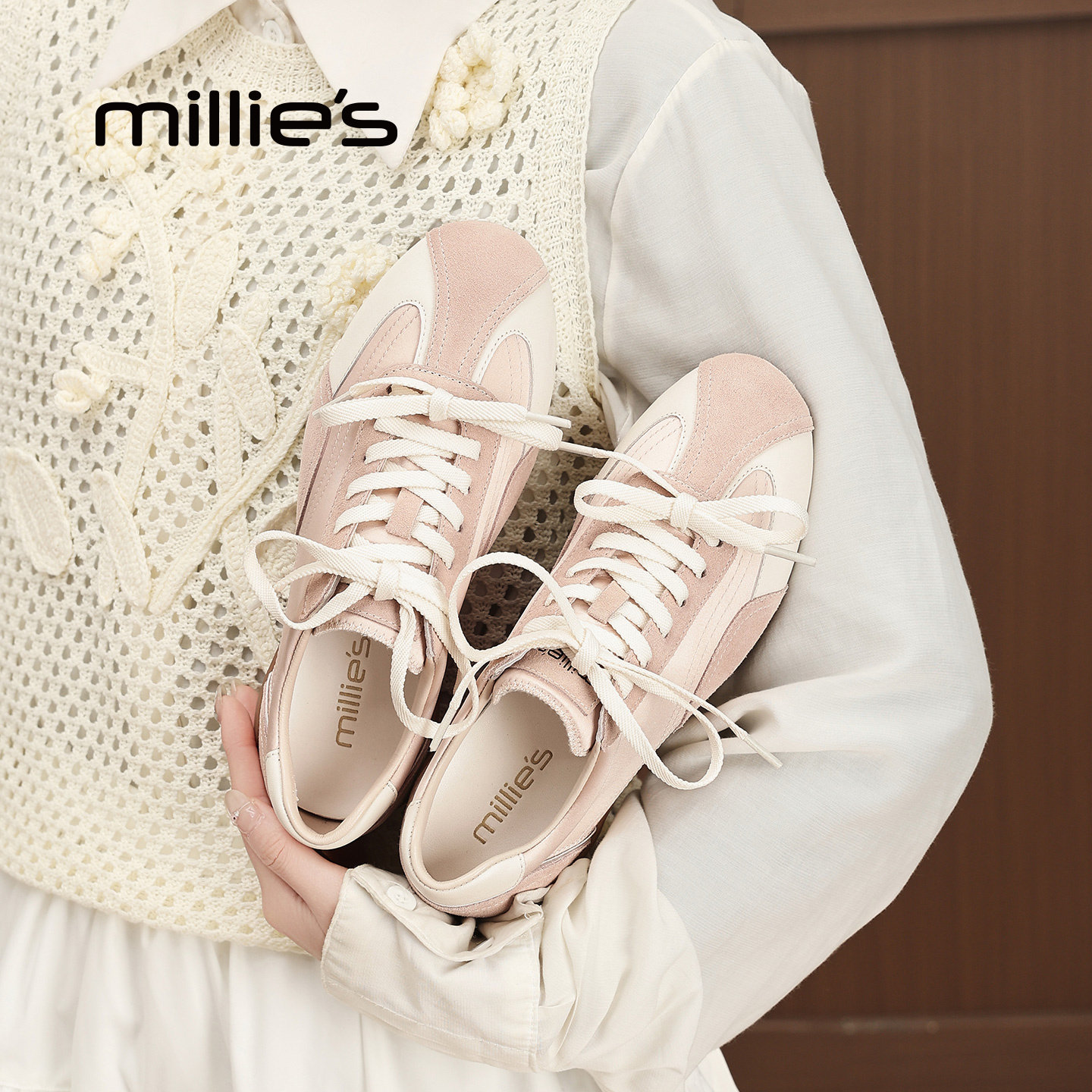 MILLIE'S/妙丽粉色德训鞋双鞋带女款时尚休闲鞋女鞋2026春季新款,女鞋,德训鞋,淘宝优惠券,粉丝福利购,淘宝优惠卷
