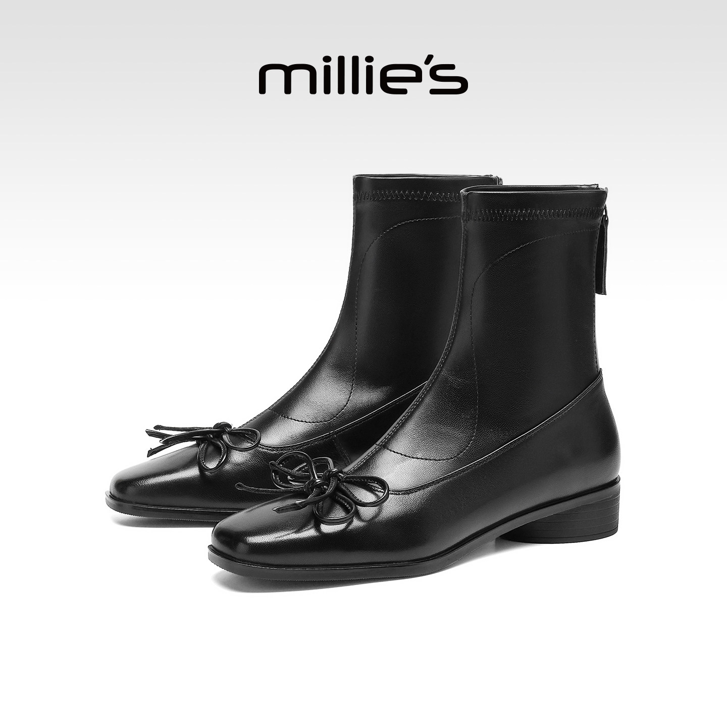 millies妙丽方头蝴蝶结瘦瘦女靴