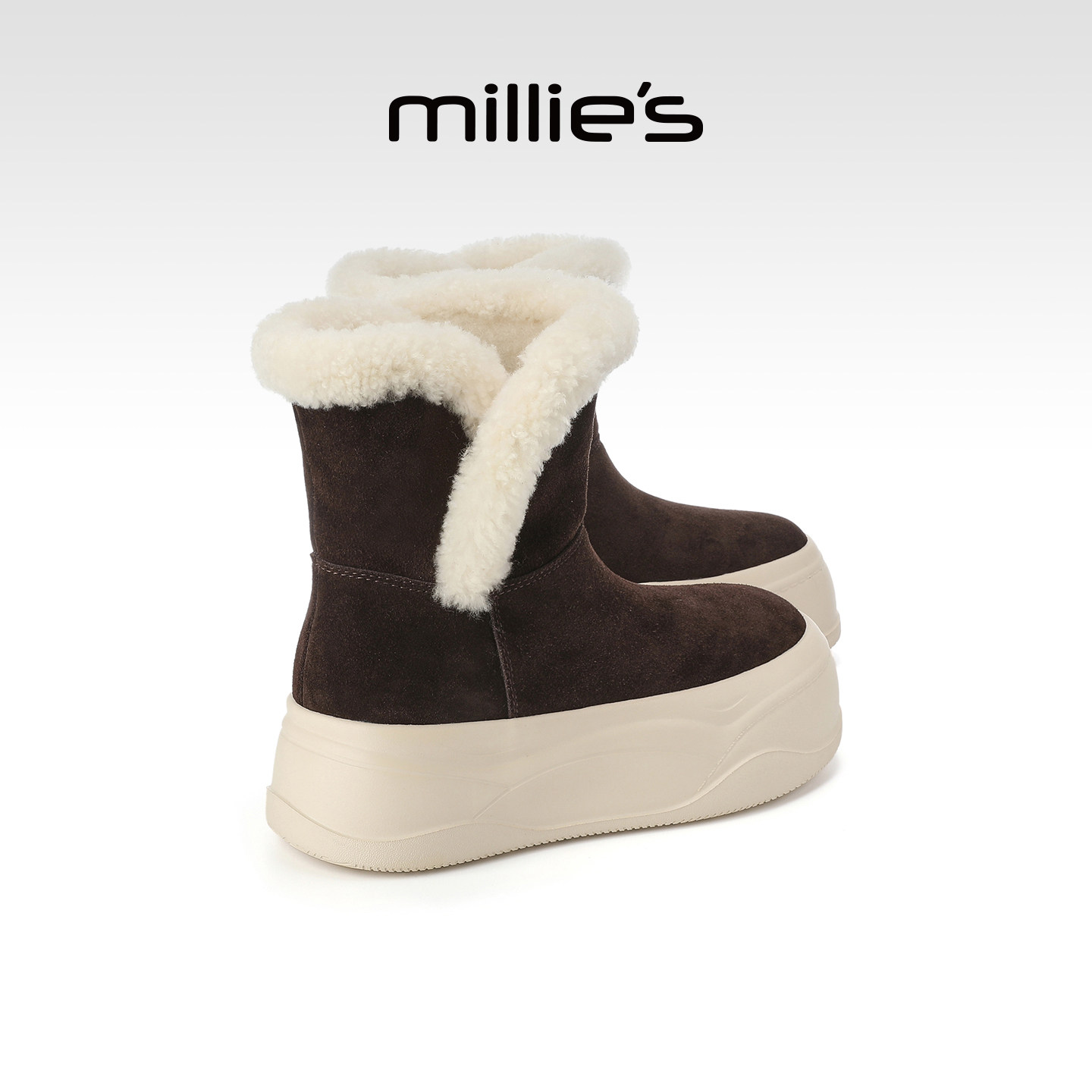millies妙丽毛毛短靴加绒加厚女款雪地靴冬季新款牛反绒保暖棉鞋