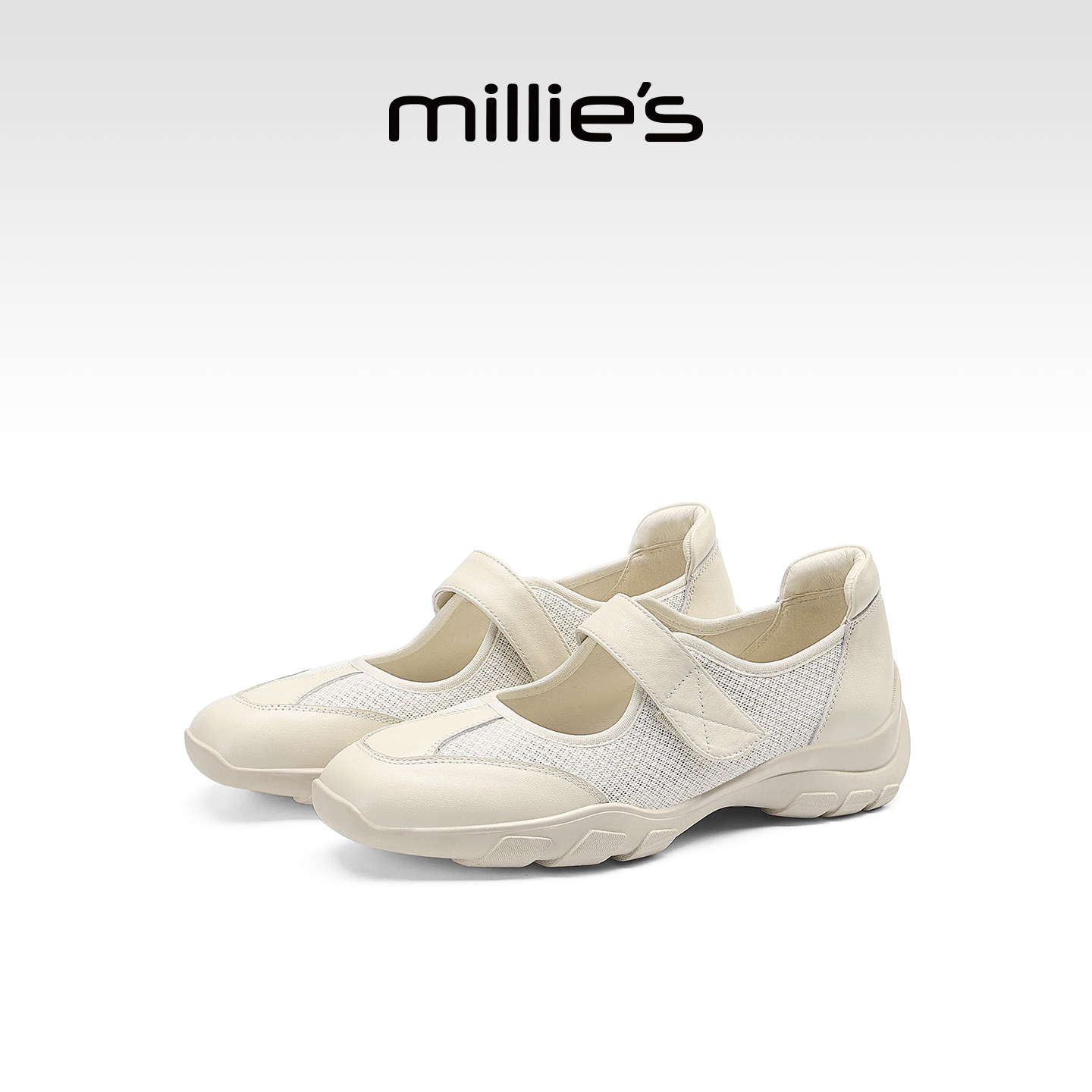 MILLIE'S/妙丽户外休闲鞋2026夏款网面魔术贴浅口单鞋玛丽珍女鞋