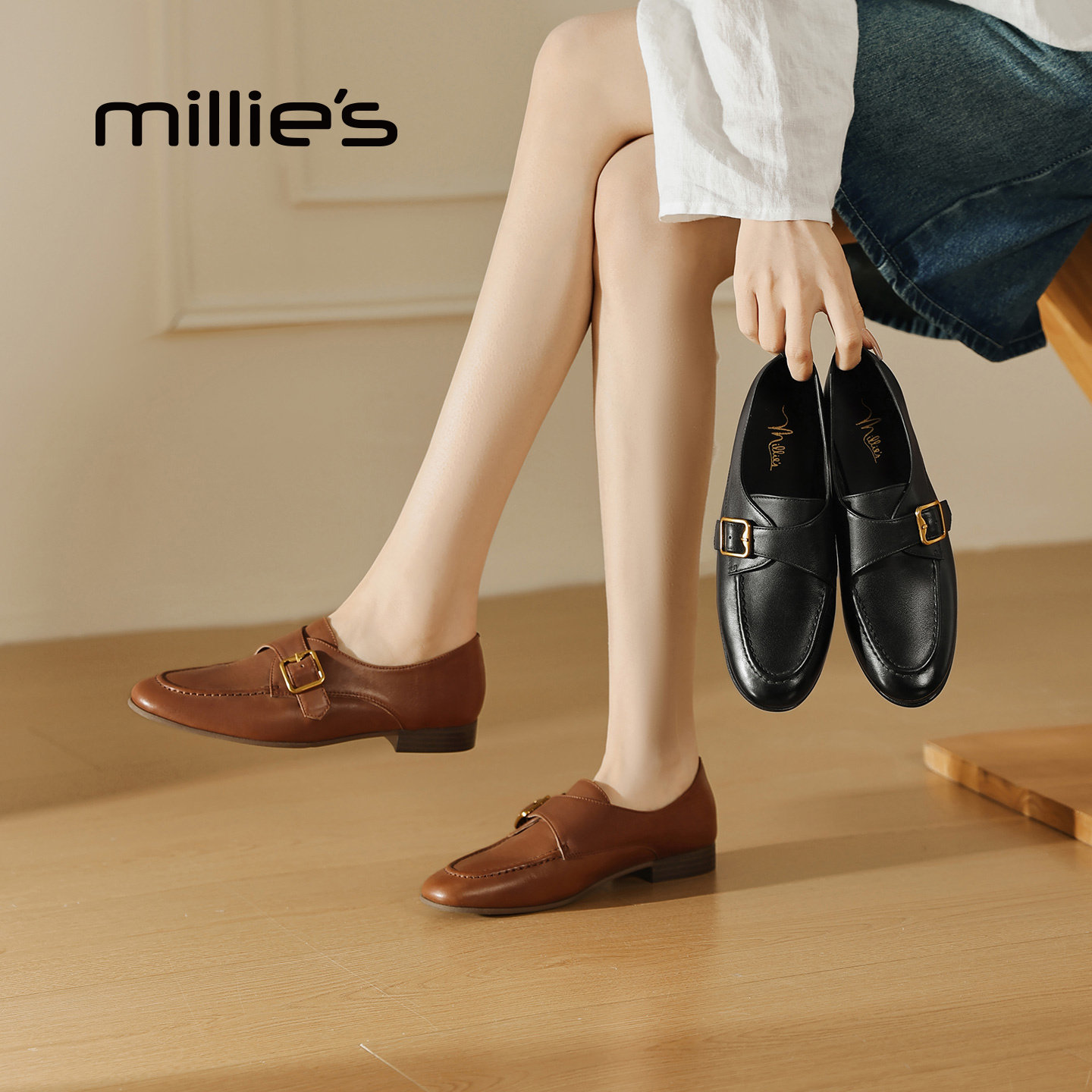 MILLIE'S/妙丽复古风真皮玛丽珍鞋女2026春季皮带扣通勤百搭单鞋,女鞋,玛丽珍鞋,淘宝优惠券,粉丝福利购,淘宝优惠卷