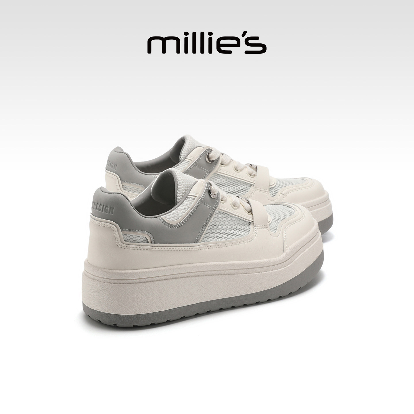 MILLIE'S/妙丽简约风厚底增高小白鞋女2026夏季新款网面休闲板鞋