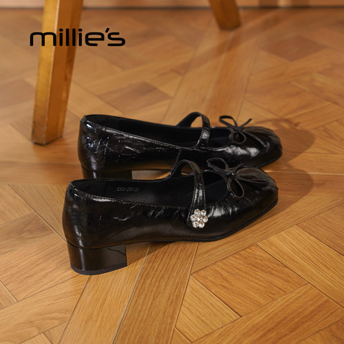 millies妙丽真皮一字浅口单鞋