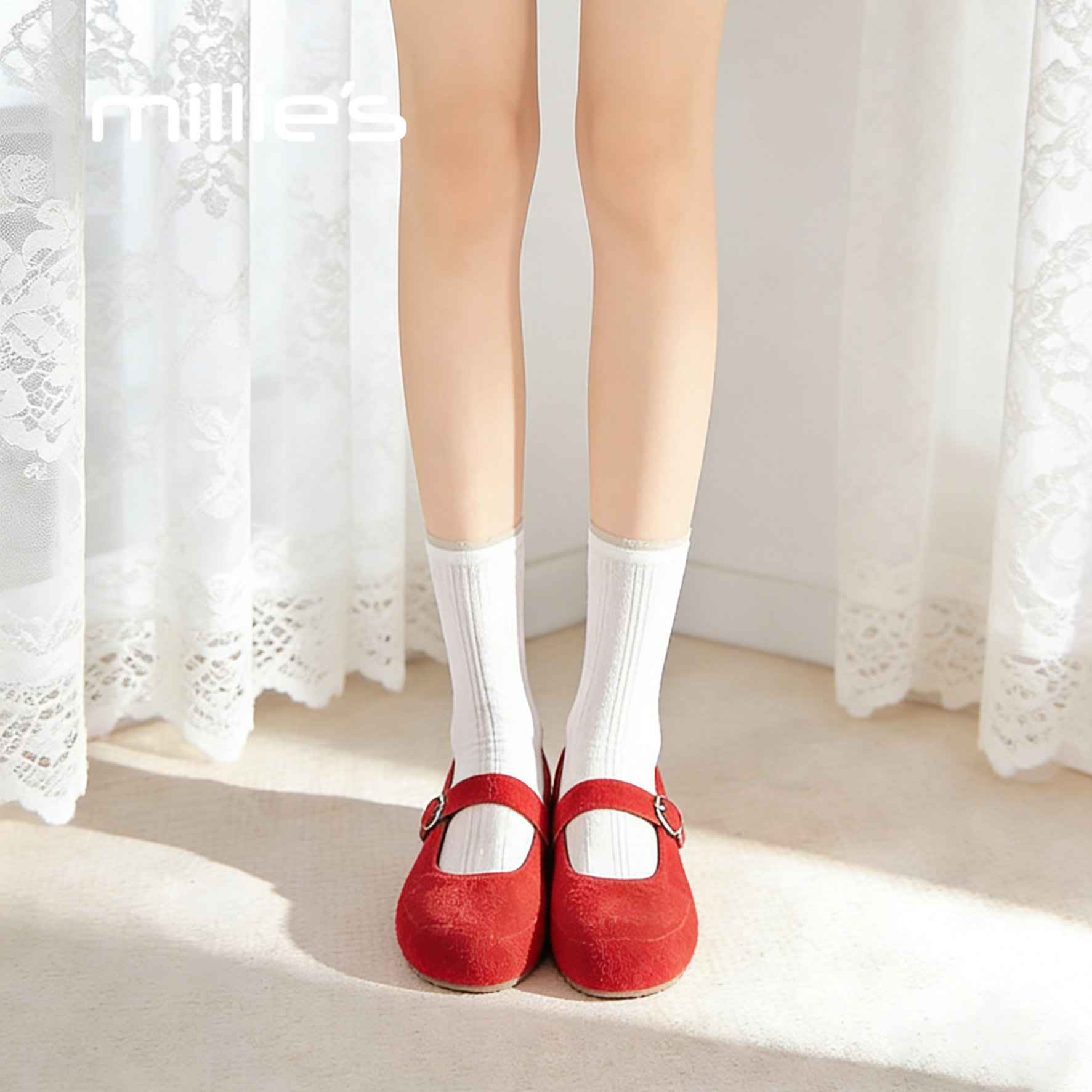 MILLIE'S/妙丽红色玛丽珍鞋女平底浅口单鞋一字扣带复古优雅女鞋,女鞋,浅口单鞋,淘宝优惠券,粉丝福利购,淘宝优惠卷