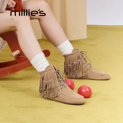 millies妙丽复古流苏靴