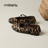 MILLIE 平跟橡胶底 浅口单鞋 妙丽复古风T字带圆头芭蕾风玛丽珍鞋