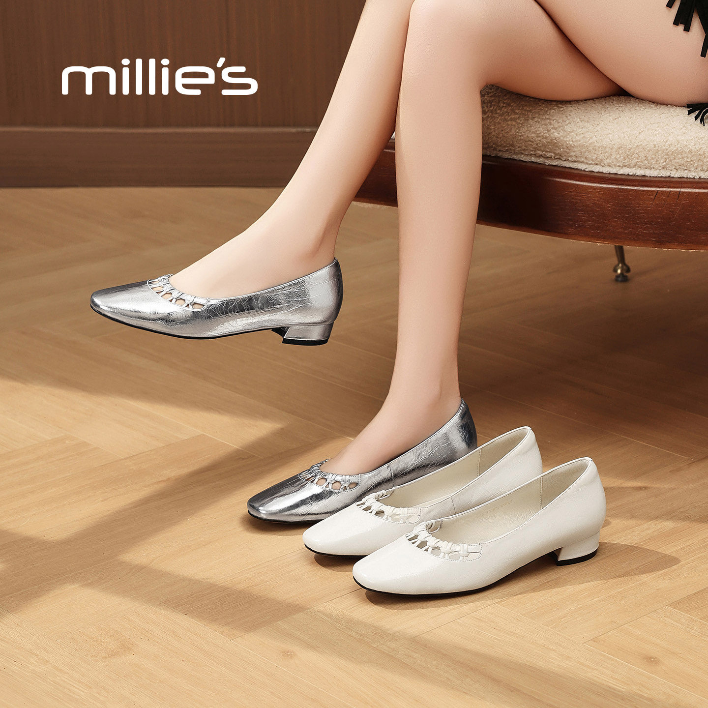 MILLIE'S/妙丽法式浅口单鞋女款通勤风一脚蹬舒适工作鞋春夏新款
