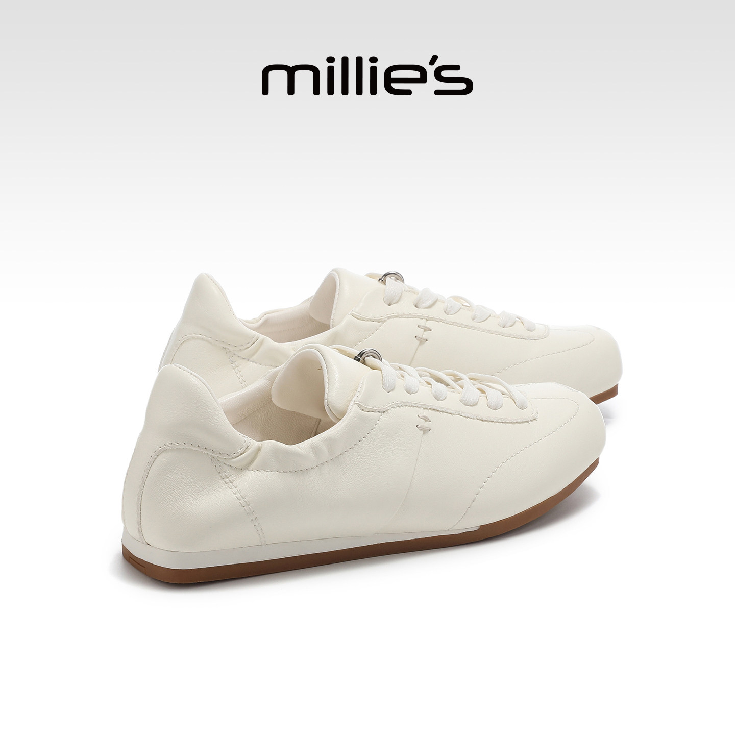 MILLIE'S/妙丽2026春季新款真皮小白鞋女鞋平底休闲运动百搭单鞋,女鞋,深口单鞋,淘宝优惠券,粉丝福利购,淘宝优惠卷