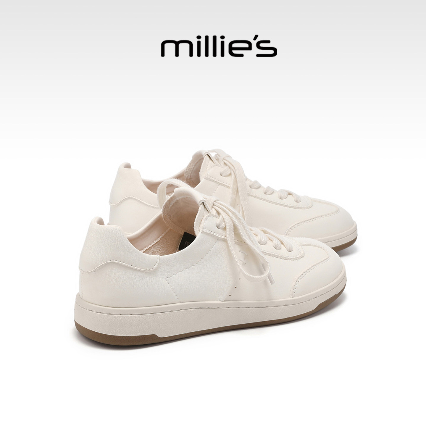 MILLIE'S/妙丽白色真皮平底休闲板鞋女百搭小白鞋软底轻便不累脚