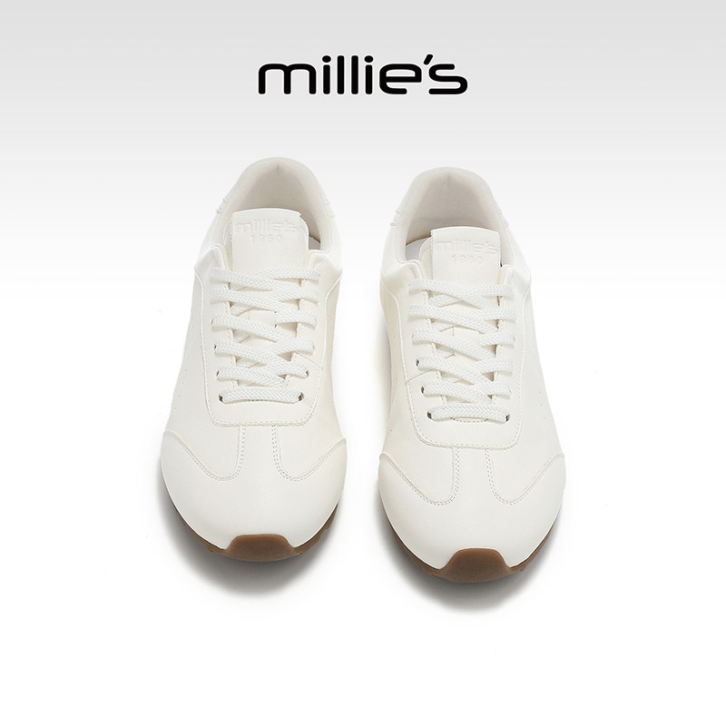 MILLIE'S/妙丽真皮小白鞋女款平底德训鞋休闲运动板鞋百搭软底鞋