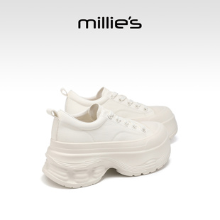 系带极简风新款 妙丽女鞋 真皮百搭小白鞋 厚底增高休闲鞋 MILLIE