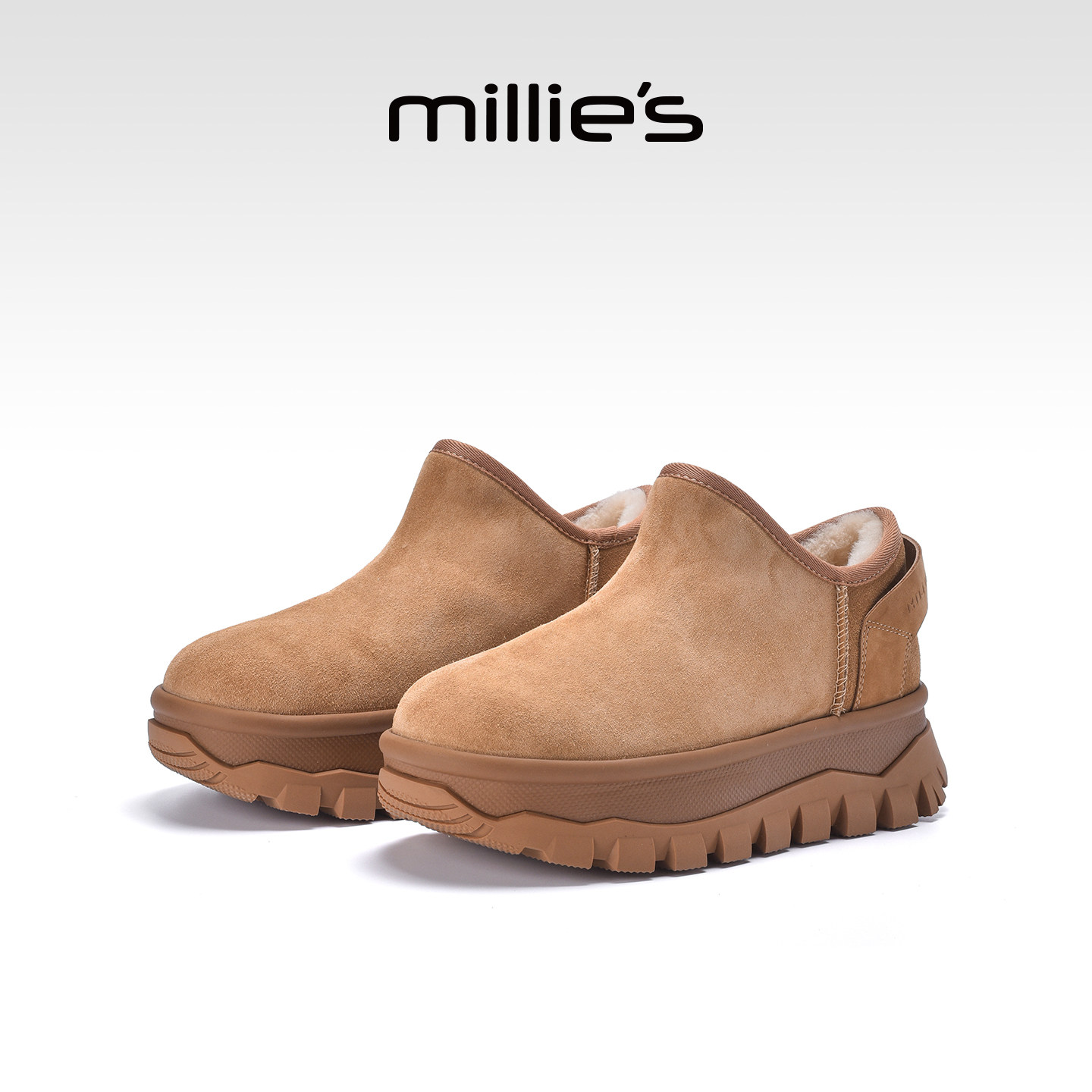 millies妙丽加绒棕色羊毛靴厚底雪地靴女冬季防滑皮毛一体棉靴子,女鞋,时尚雪地靴,淘宝优惠券,粉丝福利购,淘宝优惠卷
