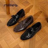 女鞋 2025年秋季 新款 millies妙丽复古英伦风小皮鞋 百搭系带乐福鞋