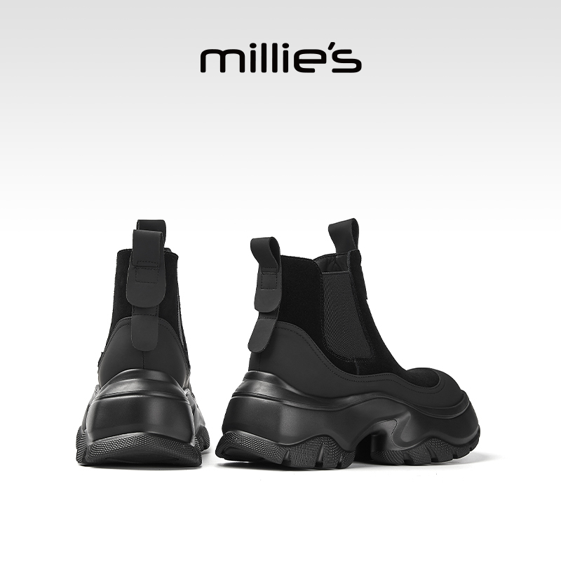 millies妙丽女鞋牛皮增高马丁靴