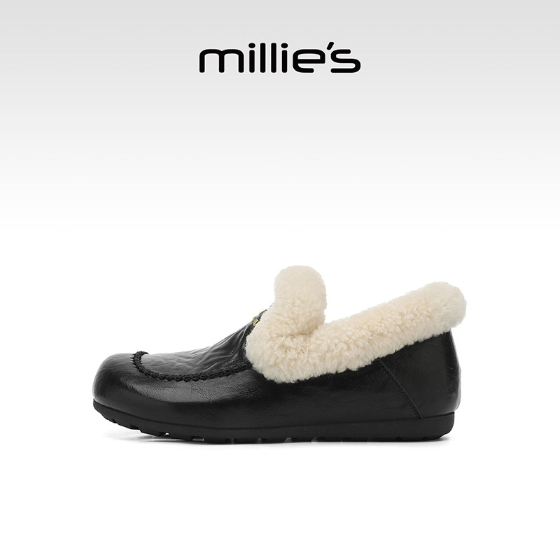 MILLIE'S/妙丽毛绒勃肯鞋冬季一脚蹬保暖棉鞋棕色加绒毛毛鞋女款,女鞋,棉鞋,淘宝优惠券,粉丝福利购,淘宝优惠卷