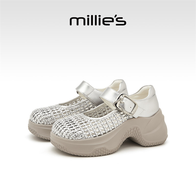 millies妙丽包头编织凉鞋女款夏外穿厚底玛丽珍单鞋配裙子不累脚
