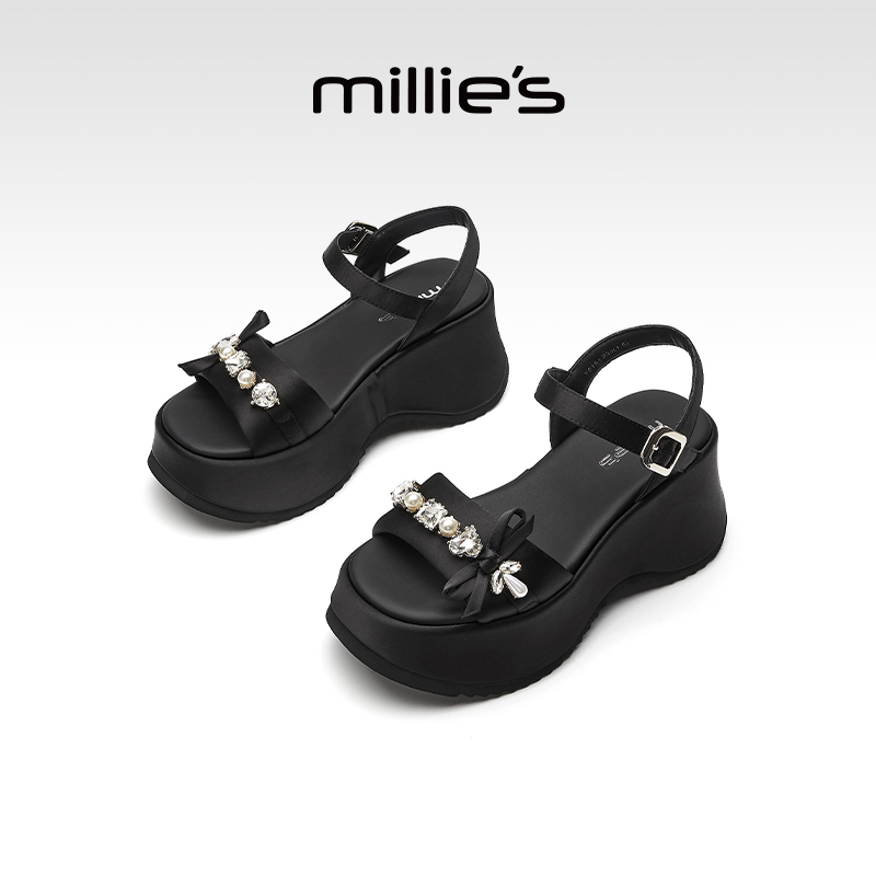 millies妙丽厚底凉鞋女外穿夏季精致水钻配裙子软底鞋上班不累脚