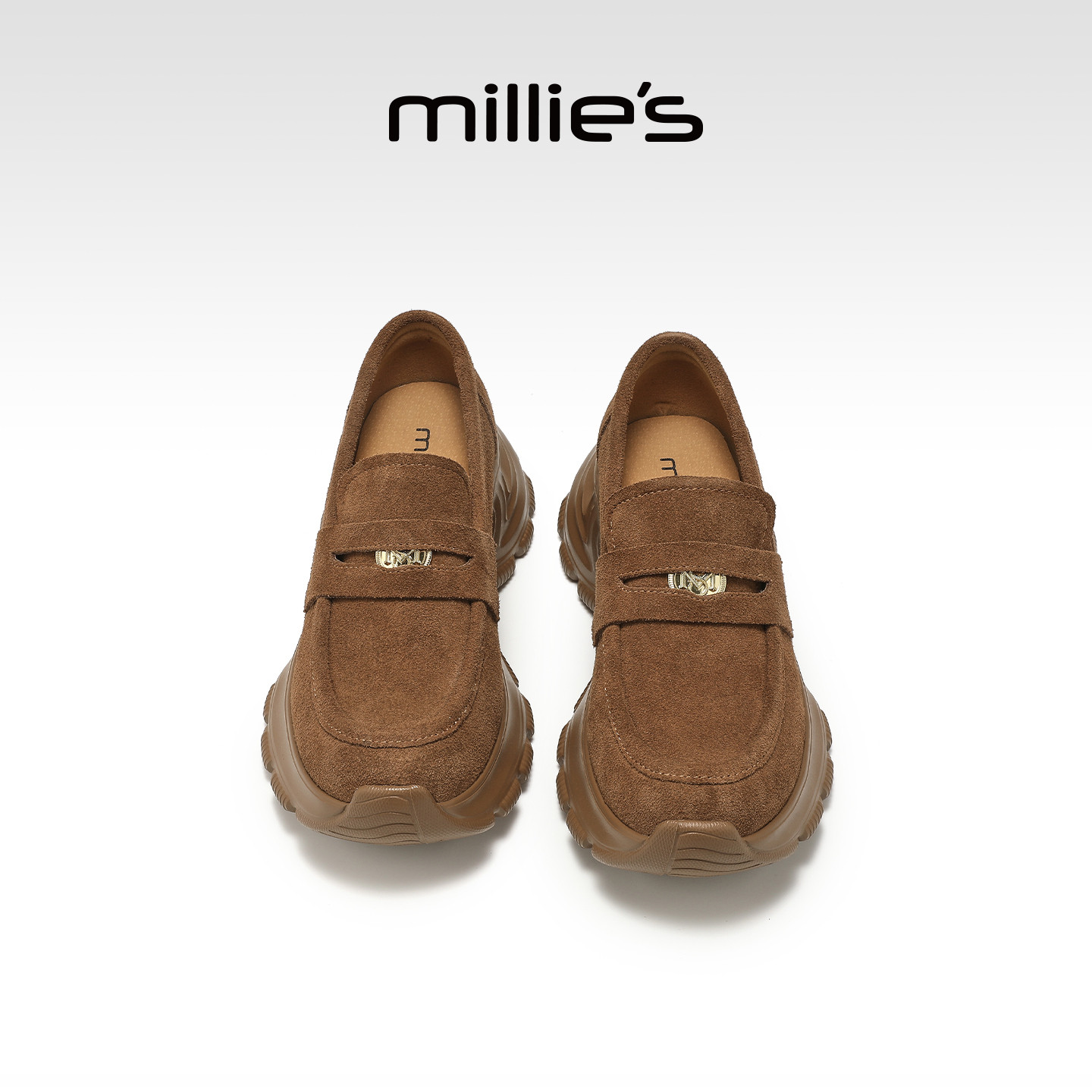 MILLIE'S/妙丽厚底增高麂皮乐福鞋女款一脚蹬休闲鞋2026春夏新款